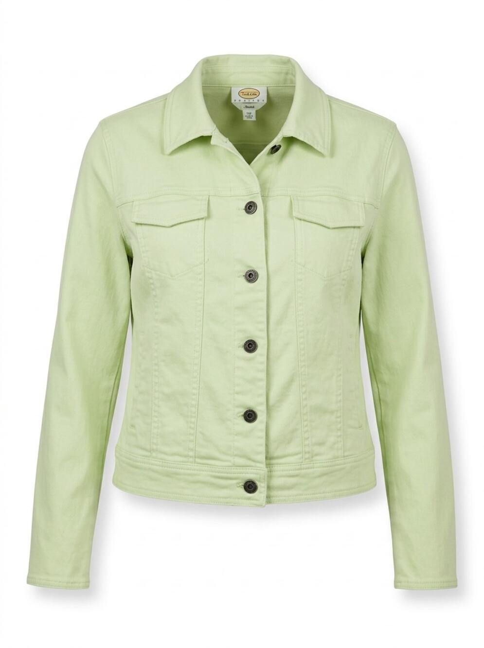 Talbots Green Stretch Button Up Twill Trucker Jacket Women Size 12P